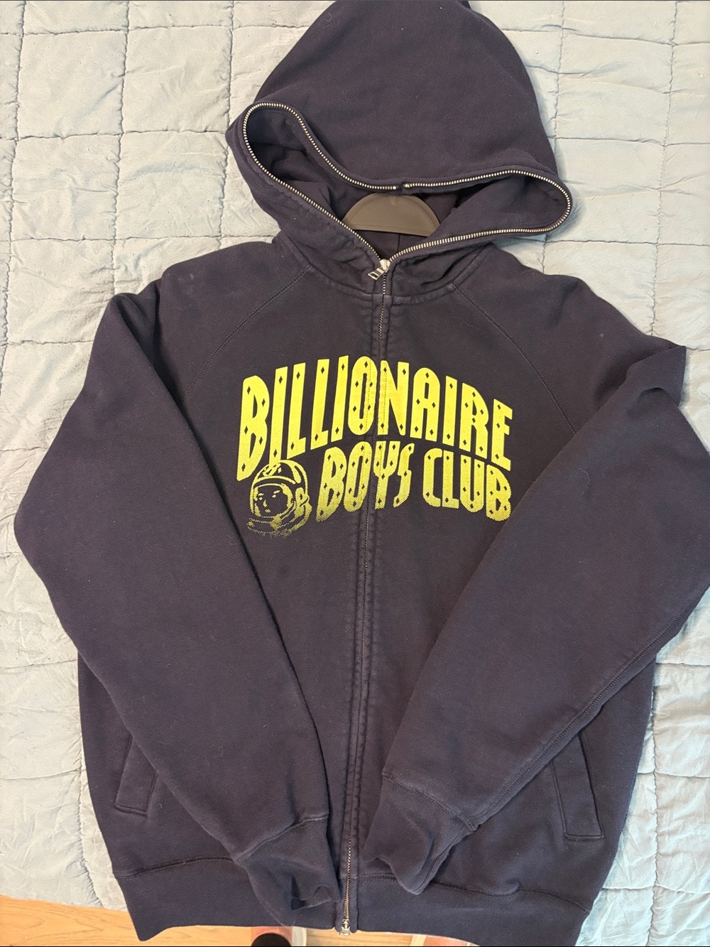 Billionaire Boys Club Navy Zip Hoodie with Yellow Logo